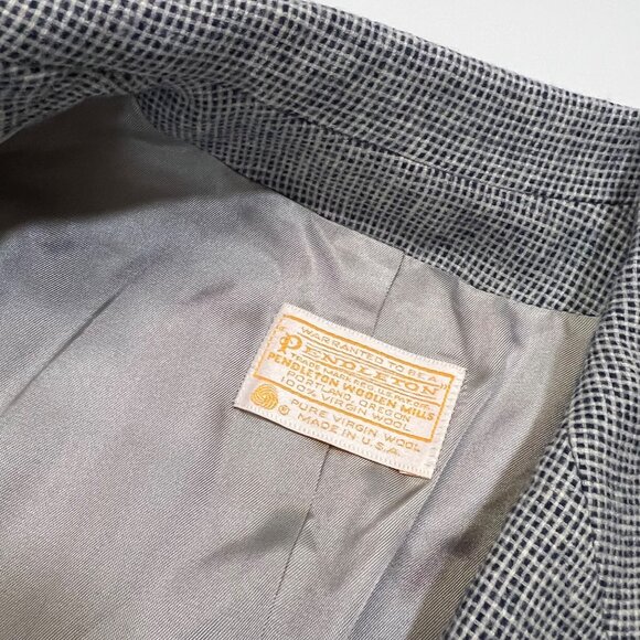 Vintage Pendleton Black White Plaid Gingham Wool Blazer Jacket S Academia Preppy - Picture 3 of 5